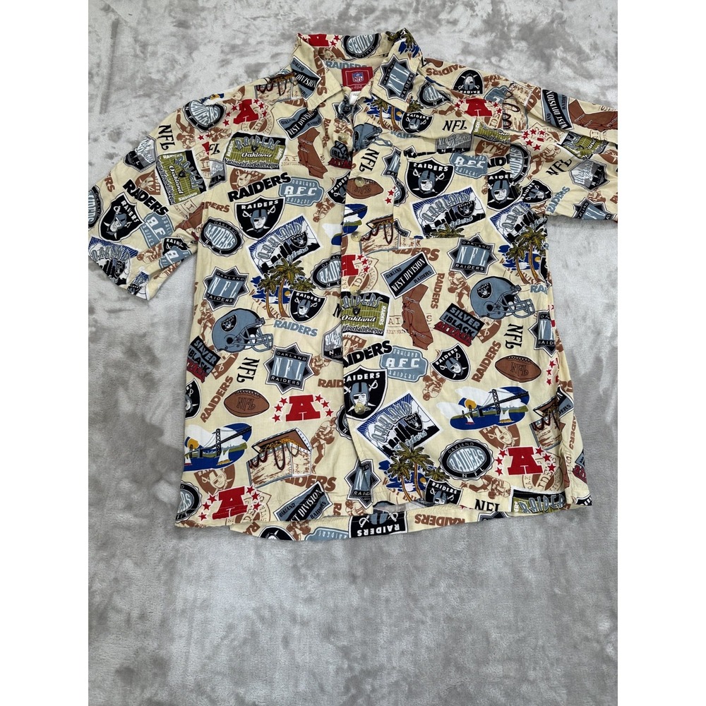 Raiders Oakland Shirt Men's Size Medium Vintage Hawaiian Style Button Up‎ EUC